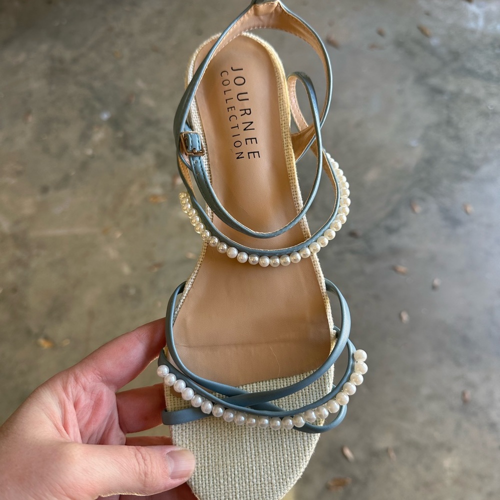Blue Sandals with Pearl Details